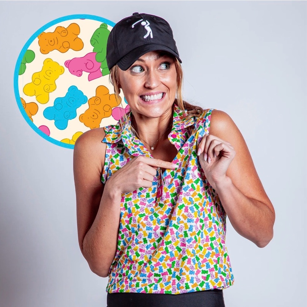 Bogey Bros Women's Polo with Colorful Gummy Bear Print NWT - Picture 2 of 4